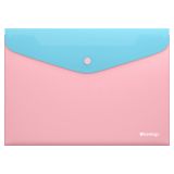 Папка-конверт на кнопке Berlingo "Haze" А4, 200мкм, софт-тач, с цветным клапаном, голубая/розовая