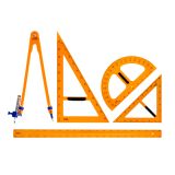 Набор для школьной доски СТАММ (линейка 100см, треугольник 30°, треугольник 45°, транспортир, циркуль), пластик, желтый, коробка