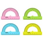 Транспортир 8см, 180° СТАММ, пластиковый, прозрачный, неоновые цвета, ассорти