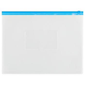 Папка-конверт на zip-молнии СТАММ А4, полипропилен, 150мкм, прозрачная, карман, молния синяя