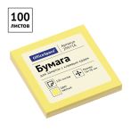 Самоклеящийся блок OfficeSpace 76*76мм, 100л., желтая пастель