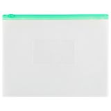 Папка-конверт на zip-молнии СТАММ А5, полипропилен, 150мкм, прозрачная, карман, молния зеленая