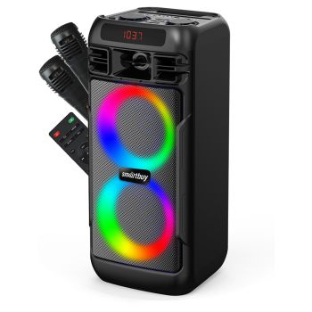 Колонка портативная Smartbuy MEGA BOOM II, 50Вт, Bluetooth, MP3, FM-радио, micro SD, 2 микрофона, пульт, подсветка, черный