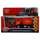 Машина игрушечная Технопарк "Уборочная машина", металл., 15,5см, свет-звук, оранжевая, с подвижными элементами