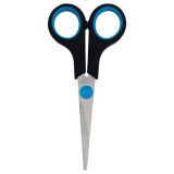 Ножницы OfficeSpace 14см, черные с синими вставками, ПВХ чехол с европодвесом