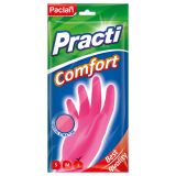 Перчатки резиновые хозяйственные Paclan "Practi. Comfort", разм. L, х/б напыление, розовые, пакет с европодвесом
