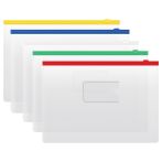 Папка-конверт на zip-молнии СТАММ А4, ПВХ, 120мкм, прозрачная, цветная молния, карман, ассорти
