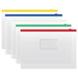 Папка-конверт на zip-молнии СТАММ А4, ПВХ, 120мкм, прозрачная, цветная молния, карман, ассорти
