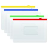 Папка-конверт на zip-молнии СТАММ А5, ПВХ, 120мкм, прозрачная, цветная молния, карман, ассорти