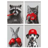 Блокнот А5 60л. на гребне BG "Животные в красном", твердая подложка