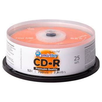 Диск CD-R 700Mb Smart buy 52x Cake Box (25шт)