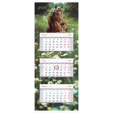 Календарь квартальный 3 бл. на склейке, 340*840 мм BG Люкс прямой "Ромашковое поле", с бегунком, 2026г.