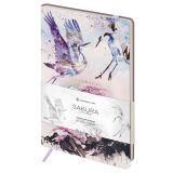 Записная книжка А5 80л. ЛАЙТ, кожзам, Greenwich Line "Сакура. Журавль", с резинкой, тиснение фольгой, блок в линию