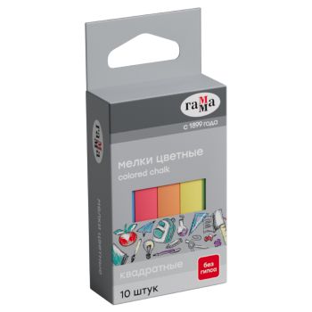 Мелки школьные Гамма, цветные, 10шт., мягкие, квадратные, картонная упаковка, европодвес