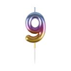 Свеча для торта с держателем MESHU "Цифра "9", 6см, градиент, блистер