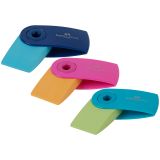 Ластик Faber-Castell "Sleeve Mini", прямоугольный, 54*25*13мм, синий/розовый/голубой, выдвижной, пластиковый футляр