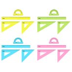 Набор чертежный СТАММ, размер L (линейка 30см, 2 треугольника, транспортир), прозрачный, неоновые цвета, ассорти, европодвес