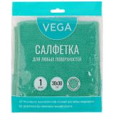 Салфетка для уборки Vega, микрофибра, 30*30см, 1шт., европодвес