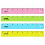 Линейка 16см СТАММ, пластиковая, прозрачная, неоновые цвета, ассорти