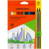 Карандаши цветные пластиковые Красин "Эволюция", 18цв.+2 ч/г HB, заточен., картон, европодвес