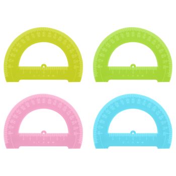 Транспортир 12см, 180° СТАММ, пластиковый, отливная шкала, прозрачный, неоновые цвета, ассорти