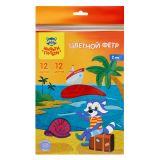 Фетр Мульти-Пульти, А4, 12л., 12цв., 2мм, "Приключения Енота", мягкий