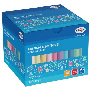 Мелки школьные Гамма, цветные, 100шт., мягкие, круглые, картонная коробка