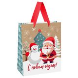 Пакет подарочный 18*23*10см MESHU "Happy Santa", крафт