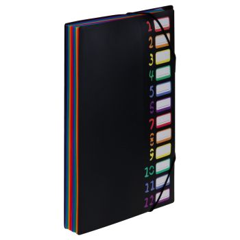 Папка СТАММ с 12 цветными уголками на резинке, А4, черный