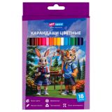 Карандаши цветные ArtSpace "School mood", 18цв., трехгранные, заточен., картон. упак., европодвес
