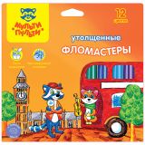 Фломастеры Мульти-Пульти "Енот в Англии", 12цв., утолщенные, смываемые, картон, европодвес