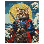 Картина по номерам на холсте с глиттером ТРИ СОВЫ "Кот-самурай", 40*50, с акриловыми красками и кистями