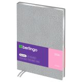 Ежедневник датированный 2026г., А5, 184л., кожзам, Berlingo "Metallic", сер. срез, серебряный металлик