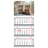 Календарь квартальный 3 бл. на 3 гр., 195*445 мм BG Mini "Котята", с бегунком, 2026г.