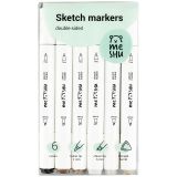 Набор двусторонних маркеров для скетчинга MESHU 06цв., теплые серые цвета, корпус трехгранный, пулевид./клиновид.наконечники, ПВХ-бокс